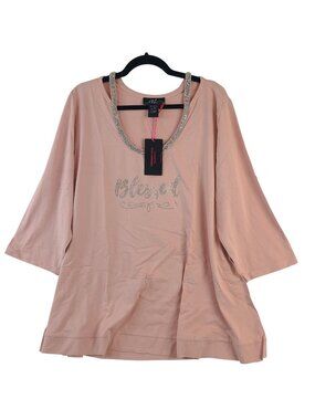 NEW Midnight Velvet Women's Blush Tunic Sz 2X Rhinestone Trim "Blessed"